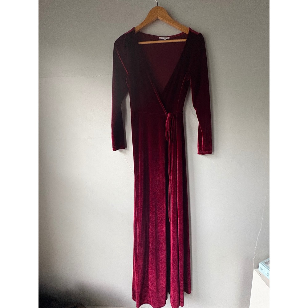 Baltic Born Esmerelda Merlot Velvet Wrap Maxi Dress Small - Picture 7 of 12
